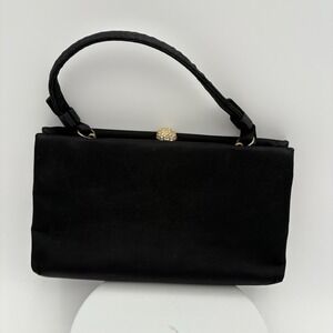 Vintage AFTER FIVE Purse Black Clutch Gold /Rhinestone Clasp Fold Out 9 X 5-1/2"